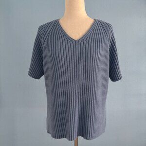 NWT Blue Sweater - Short Sleeves - V Neck - Ribbed - Size Large